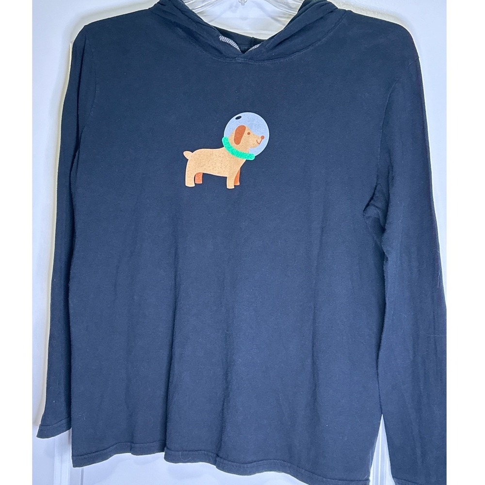 Black Long Sleeve Woman's Hoodie with Dog Graphic and Morty‎ Logo Size Large
